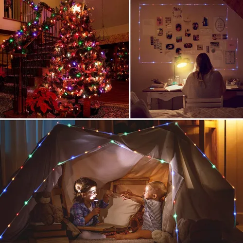Miniatura 7 de Tira de luces LED que funciona con pilas, cadena de luces de hadas de 40 pies, 120 LEDs, 8 modos, para exteriores, impermeable