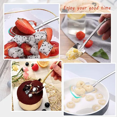 Miniatura 4 de 10 cucharas de pala de acero inoxidable, cucharas de postre reutilizables para café, té, helado, fruta y azúcar pastel