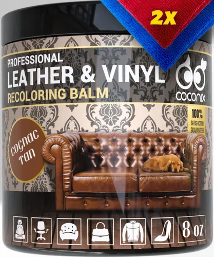 COCONIX Bálsamo recolorante de cuero y vinilo, color marrón coñac, restaura el cuero desteñido, desgastado y pelado y el vinilo en sofás, sillas y