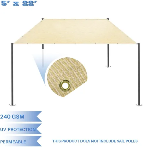 Miniatura 3 de E&K Sunrise - Toldo parasol de 5 x 22 pies, borde recto, 240 GSM, con ojales de anillo en D, bloqueo UV, para exteriores, pérgola, jardín, patio