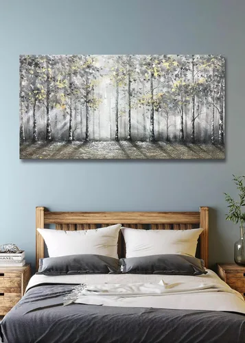 Miniatura 5 de V-inspire arte, 24x48 pulgadas moderno impresionista árbol arte 100% pintado a mano lienzo arte de la pared pintura al óleo grande azul gris