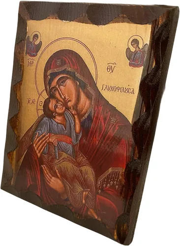 Miniatura 4 de Icono de madera ortodoxa griega griega hecha a mano de la Virgen María Glykofilousa (16 X 4.7 in o 6.3 X 4.7 in) Madera maciza