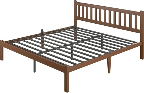 Miniatura 10 de Askeld Base de cama individual de madera con cabecero, plataforma de bambú sólido de 14 pulgadas de alto, no necesita somier, marco de cama