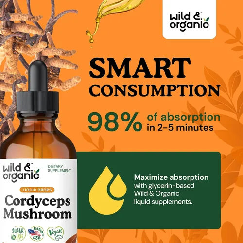 Miniatura 4 de Wild & Organic Cordyceps Tintura - Extracto de hongo Cordyceps Sinensis para apoyo inmunológico y energético - Suplemento líquido de hongos - Gotas