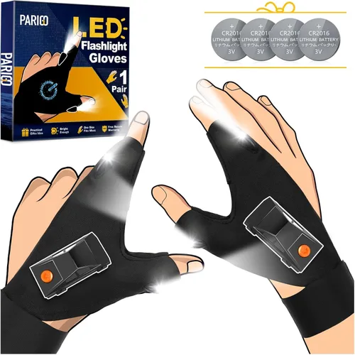 PARIGO Guantes con Linterna LED, Rellenos para Calcetines para Hombres, Regalo para Papá, Esposo, Abuelo, Negro claro, Grande