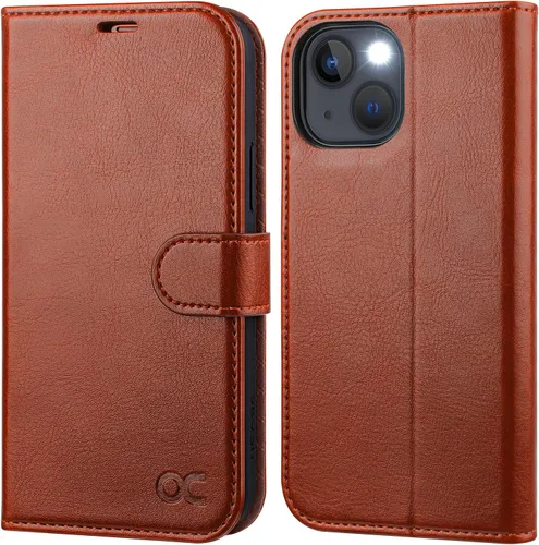 Miniatura 24 de OCASE Funda tipo cartera compatible con iPhone 13, de piel sintética con tapa tipo folio, con tarjetero, bloqueo RFID, soporte