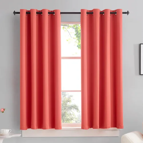 Cortinas coralinas cortas de 45 pulgadas de largo para oscurecer la habitación de los niños, cortinas de dormitorio para ventanas pequeñas, cortinas