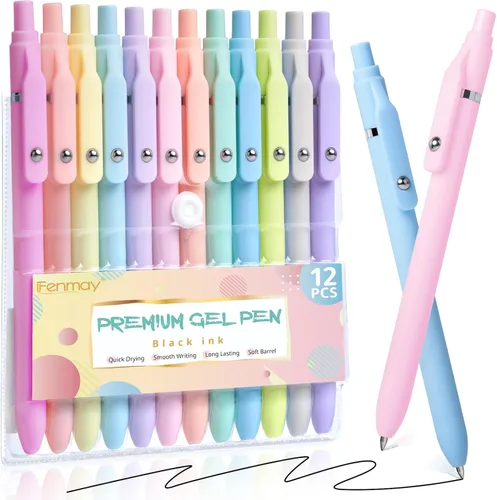Fenmay Bolígrafos de gel, juego de 12 bolígrafos de punta fina de 0,5 mm, estéticos, de secado rápido, sin manchas, escritura suave, agarre cómodo,