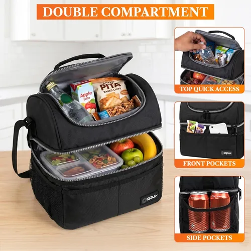 Miniatura 5 de OPUX Lonchera para hombres y mujeres, bolsa de almuerzo grande aislada para trabajo de adultos, lonchera de dos pisos para preparación de comidas