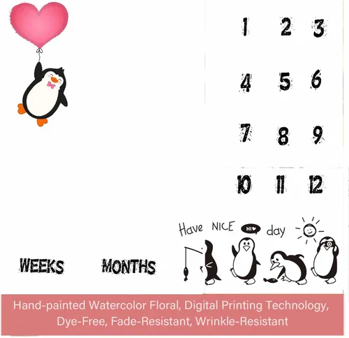 Miniatura 9 de BTYYSS31 - Manta mensual de hitos mensuales de pingüino, franela suave de 48 x 40 pulgadas, corazón de amor rojo, regalos para mamá recién nacida