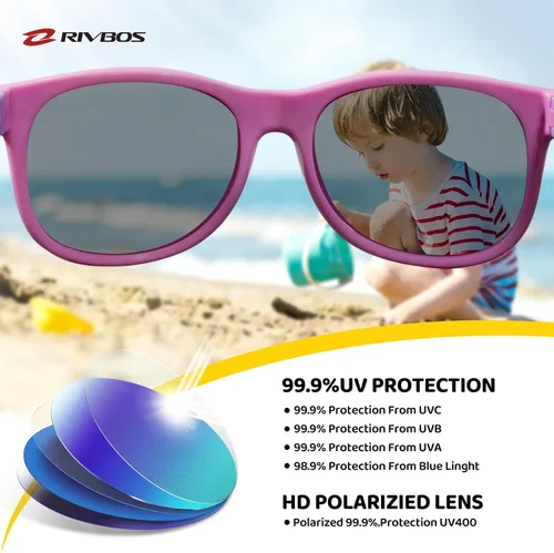 Miniatura 3 de Lentes de sol de goma Rivbos RBK004, flexibles, para niños lentes para bebés y niños de 3-10 (vidrio espejado disponible).