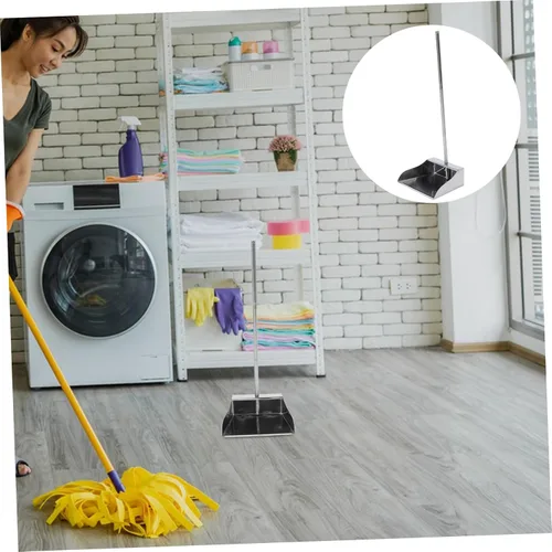 Miniatura 7 de Angoily Recogedor de metal de acero inoxidable, mango largo, recogedor de cocina para garaje, hogar y patio, accesorios de barrido para el hogar