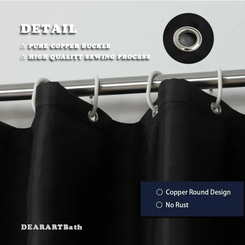 Miniatura 4 de DEARART Juego de cortinas de ducha negras de 60 pulgadas de ancho x 72 pulgadas de alto, cortinas de ducha de tela con ojales y ganchos, de secado