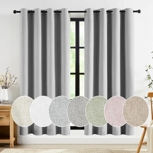 Miniatura 29 de Jubilantex Cortinas opacas plisadas negras de 63 pulgadas, cortinas de lino sintético para dormitorio, sala de estar, casa rural, juego de cortinas