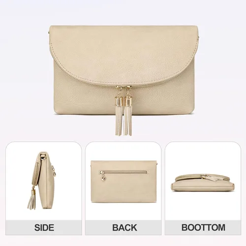 Miniatura 3 de Solene Bolso de mano para mujer, con múltiples compartimentos, 6 ranuras para tarjetas en el interior, bolsa cruzada con borlas