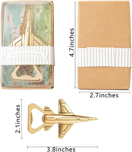 Miniatura 3 de Paquete de 50 abridores de botellas de avión para piloto/veteranos, viajes de aventura, baby shower, boda, fiesta de cumpleaños, regalos, Dorado