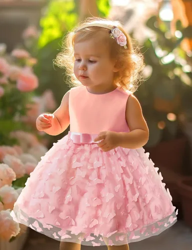 Miniatura 4 de Qaoerde Baby Flower Girl Dress with Headband,Bowknot V-Back Baby Girl Tutu Dresses for Wedding Birthday Party Holiday