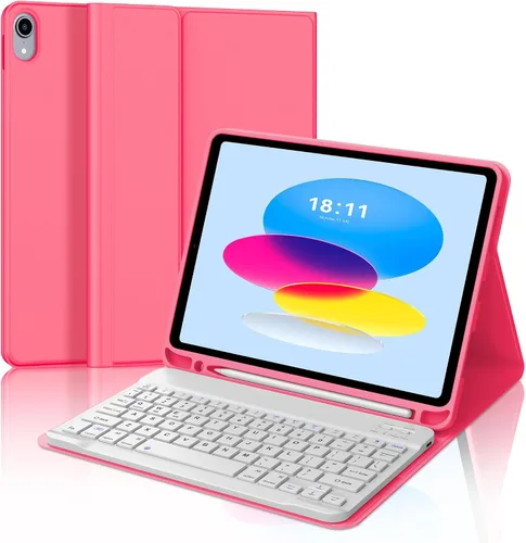 Miniatura 11 de KVAGO Funda para iPad (A16) de 11ª y 10ª generación con teclado, teclado desmontable inalámbrico retroiluminado de 7 colores, funda de teclado folio
