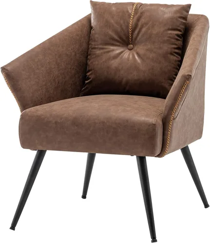 Accent Chairs - Silla moderna cómoda de mediados de siglo, para sala de estar, dormitorio, lectura, silla de piel sintética, color marrón 1