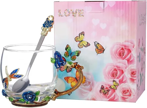 Miniatura 5 de Regalo para mamá Día de la Madre Taza de café de vidrio esmaltado Desayuno Taza de café Taza de café de vidrio taza de té, el mejor regalo de Rosa