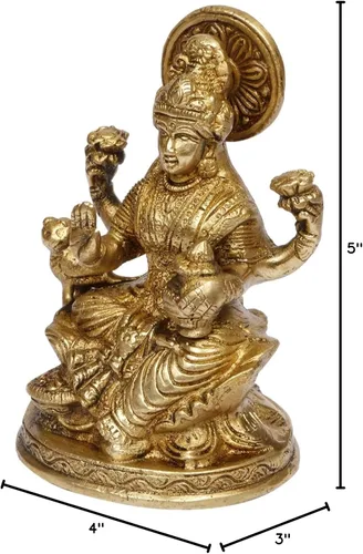 Miniatura 7 de ARTVARKO Laxmi Mata Blessing Sentado en Lotus con Kalash y Owl Brass Murti (5 pulgadas)