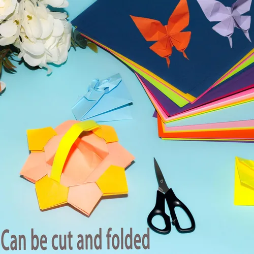 Miniatura 8 de 200 hojas de papel de origami amarillo limón, color de doble cara de 6 x 6 pulgadas, kit para niños, kit de papel de color, regalos para Naranja