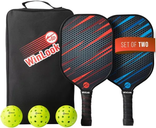 JP WinLook Pickleball Paddles Set - Fiberglass Rackets for Beginners to Professional Skill Levels - for Indoor or Outdoor Play - Includes 2 Premium
