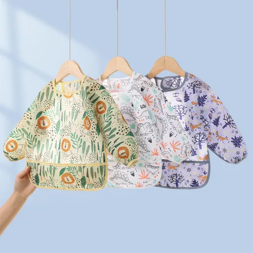 Miniatura 7 de Paquete de 3 baberos de manga larga, bata de bebé para comer de 6 a 30 meses, baberos reutilizables para bebés y niños pequeños C (3 paquete)