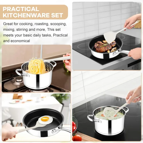 Miniatura 4 de TeamFar Juego de utensilios de cocina de silicona, 8 piezas, resistente al calor de 446 °F, espátula, cuchara, batidor, utensilios de cocina Blanco