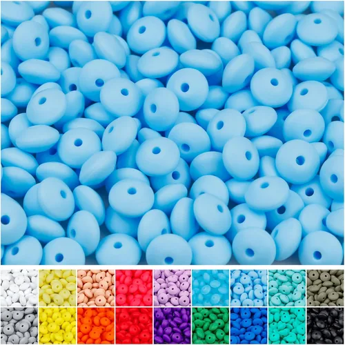 Miniatura 6 de 180 piezas FIVEIZERO cuentas de lenteja de silicona, cuentas focales de ábaco de silicona de 12 mm a granel cuentas sueltas de color para pulseras