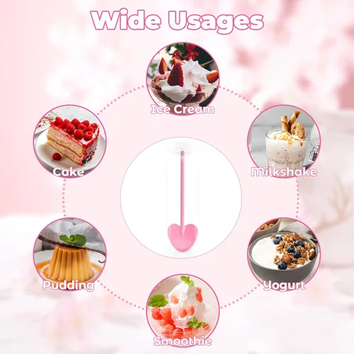 Miniatura 8 de 100 cucharas de plástico desechables en forma de corazón envueltas individualmente, degustación de muestras para servir postre para pasteles