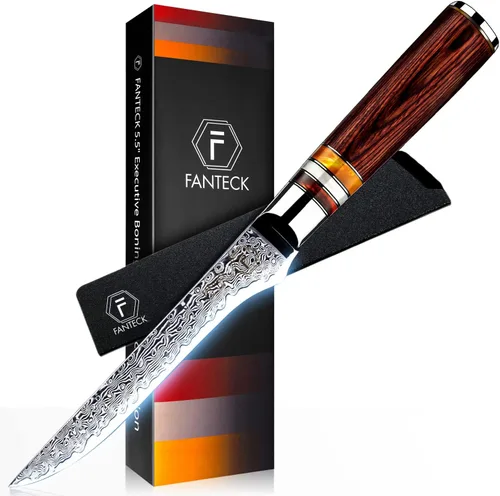 Cuchillo deshuesador de 5.5 pulgadas, cuchillo de filete japonés profesional de acero de alto carbono, afilado y curvado, hoja flexible, cuchillo de