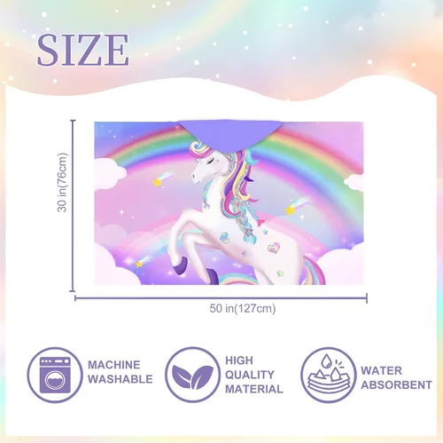 Miniatura 2 de Toalla con capucha de unicornio, toalla de playa de unicornio para niñas, 30 x 50 pulgadas, microfibra rosa arcoíris absorbente, secado rápido