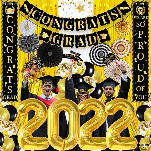 Miniatura 6 de Enormes decoraciones de fiesta de graduación 2022 – Paquete de 63 Cartel «We Are So Proud Of You» con accesorios de cabina de fotos de graduación