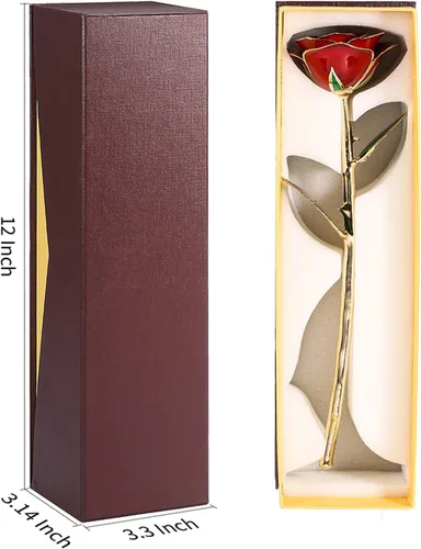 Miniatura 5 de Fydun Rosa dorada para adultos mayores, hoja verde, tallo largo, sumergida en oro de 24 quilates, en caja de regalo con soporte transparente, rosas