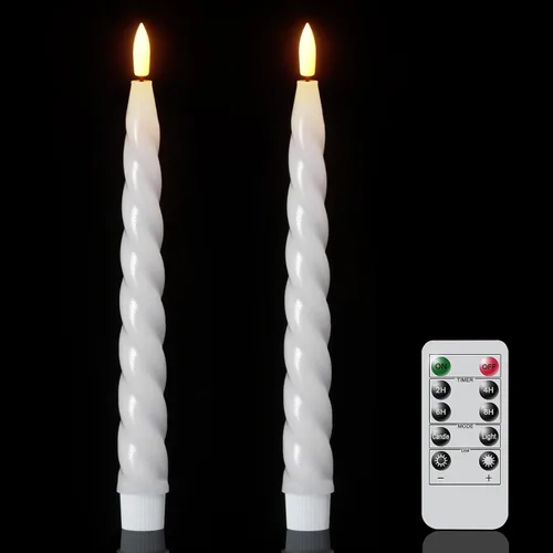 Miniatura 24 de Wondise Velas Cónicas Sin Llama con Control Remoto Temporizador, Candelabros Rojos Cerosos Reales a Batería Velas LED de Mecha 3D para Decoración