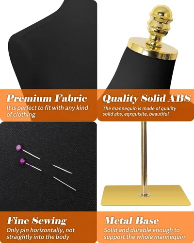 Miniatura 2 de Maniquí de maniquí femenino con soporte de metal y base rectangular, altura del cuerpo del maniquí de 40.55 a 73.23 pulgadas, altura ajustable