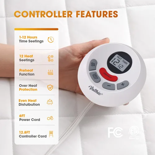 Miniatura 2 de Protector de colchón térmico tamaño individual, protector de colchón eléctrico con funciones de precalentamiento, calentador de cama con controlador
