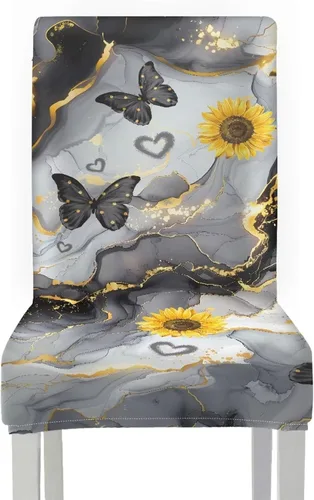 Miniatura 2 de HUGS IDEA Butterfly Marble Texture Dining Chair Covers Set of 4 Stretch Kitchen Chair Covers Washable Dining Chairs Slipcovers Cubre Sillas