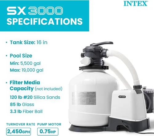Miniatura 3 de Intex Bomba de filtro de arena de 3000 GPH con temporizador integrado y sistema de agua salada transparente Krystal Set de mantenimiento
