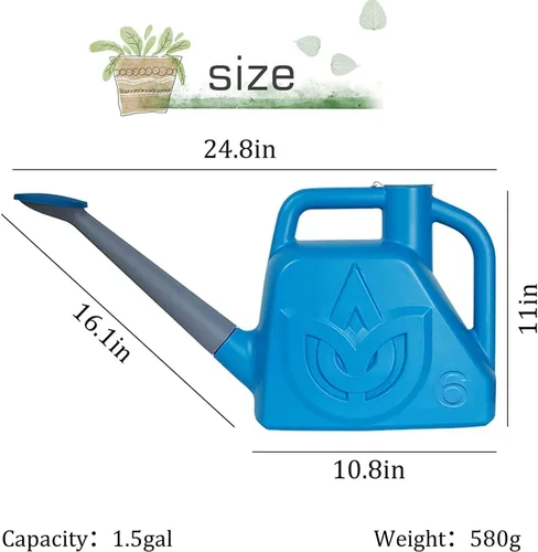 Miniatura 2 de XXXFLOWER Regadera Azul de 1.5 Galones para Jardín Exterior, Flores y Plantas, Regaderas Ligeras de 6 L con Boquilla Desmontable, Maceta Regadora