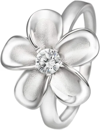 Anillo de plata de ley 925 con flor de plumeria hawaiana de 0.59 pulgadas con circonita cúbica, chapado en oro de 14 quilates, sin níquel,