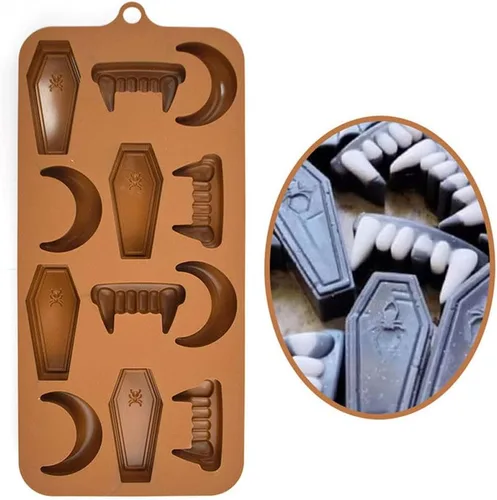 Miniatura 8 de Molde de silicona con forma de calavera de Halloween, murciélago, bruja, fantasma, bandeja de molde de calabaza, cabeza de calavera, gato