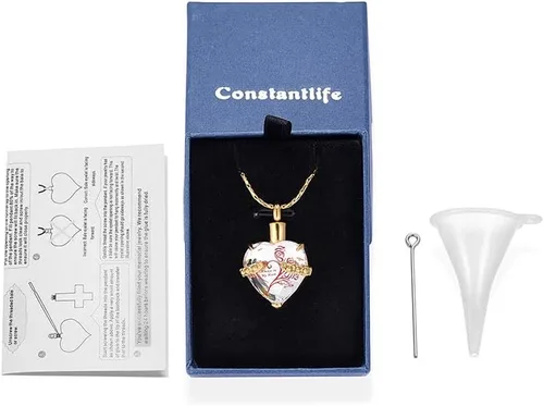 Miniatura 7 de constantlife - Collar de urna de cristal con forma de corazón para cenizas, joyería de cremación, urna memorial, collar para cenizas de acero