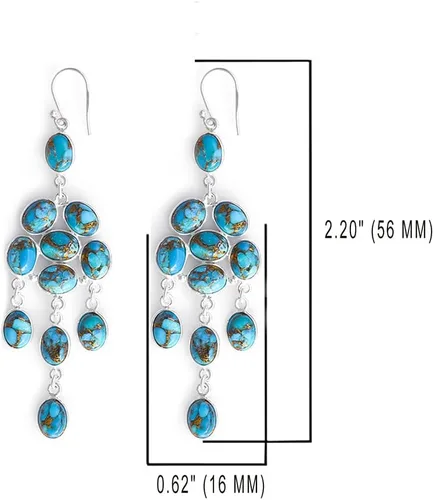 Miniatura 6 de YoTreasure Pendientes colgantes de plata de ley 925 con piedra lunar azul cobre turquesa