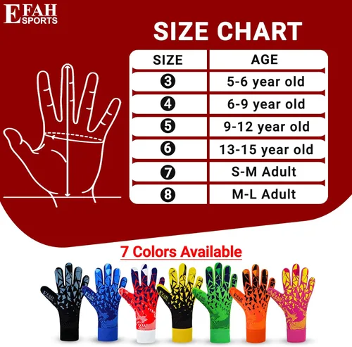 Miniatura 6 de Guantes de portero de fútbol para niños, jóvenes y adultos profesionales con palmas de protección y agarre reforzado Rojo
