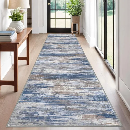 Miniatura 134 de KOZYFLY – Alfombra de pasillo moderna y lavable de diseño abstracto verde, 2 x 5 pies, antideslizante, suave y de pelo corto, ideal para cocina