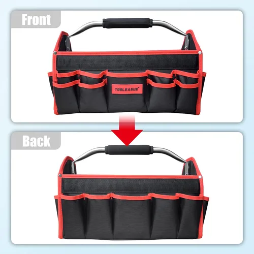 Miniatura 5 de TOOLEAGUE Bolsa de herramientas resistente de 19 pulgadas, 25 bolsillos, bolsas de herramientas de tela 1680D con base moldeada fuerte, organizador