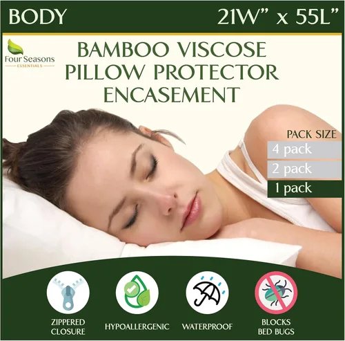Four Seasons Essentials Protector de almohada impermeable de tamaño corporal (juego de 1) – Viscosa natural derivada de bambú – Fundas de almohada