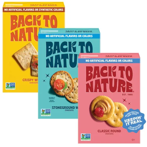 Back to Nature Galletas redondas clásicas + galletas de trigo crujientes + galletas de trigo de piedra, sin OMG, galletas a base de plantas, hechas